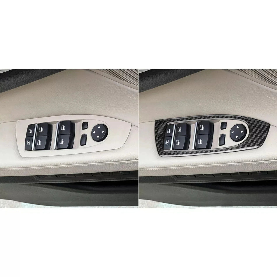 SPCRSO Carbon Fiber Window Lifter Switch Panel Cover – Interior Trim Sticker Compatible with BMW 7 Series F01 (2009–2015), Car Decorative Accessories