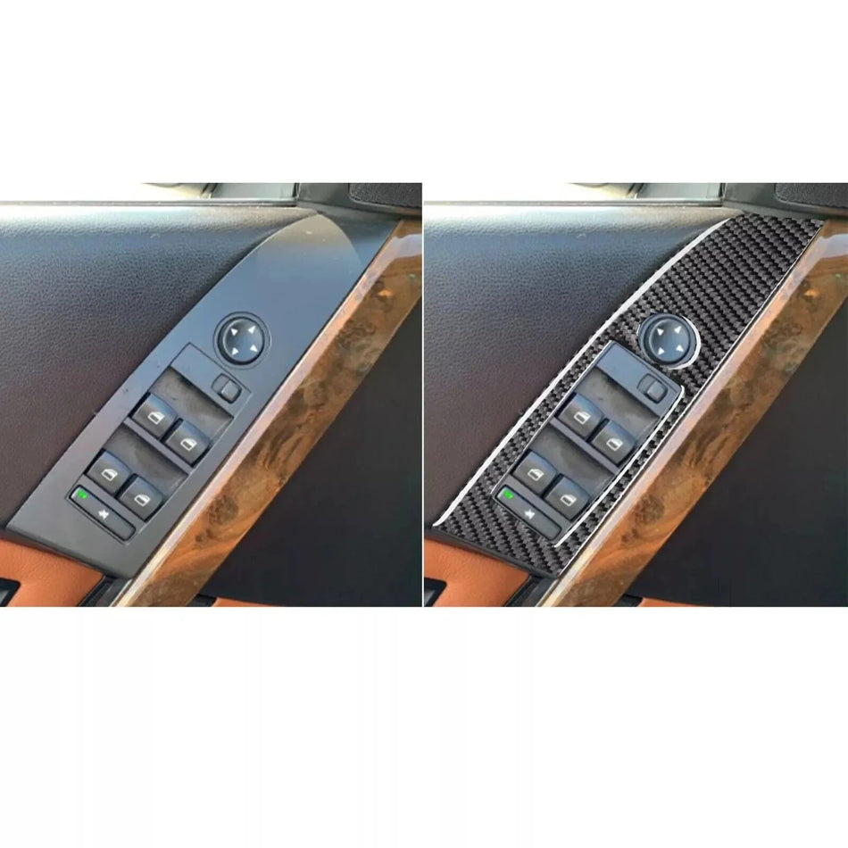 SPCRSO Real Carbon Fiber Door Window Control Panel Cover – Power Switch Trim Decal Compatible with BMW 5 Series E60 (2004–2007), Interior Accessories, Black