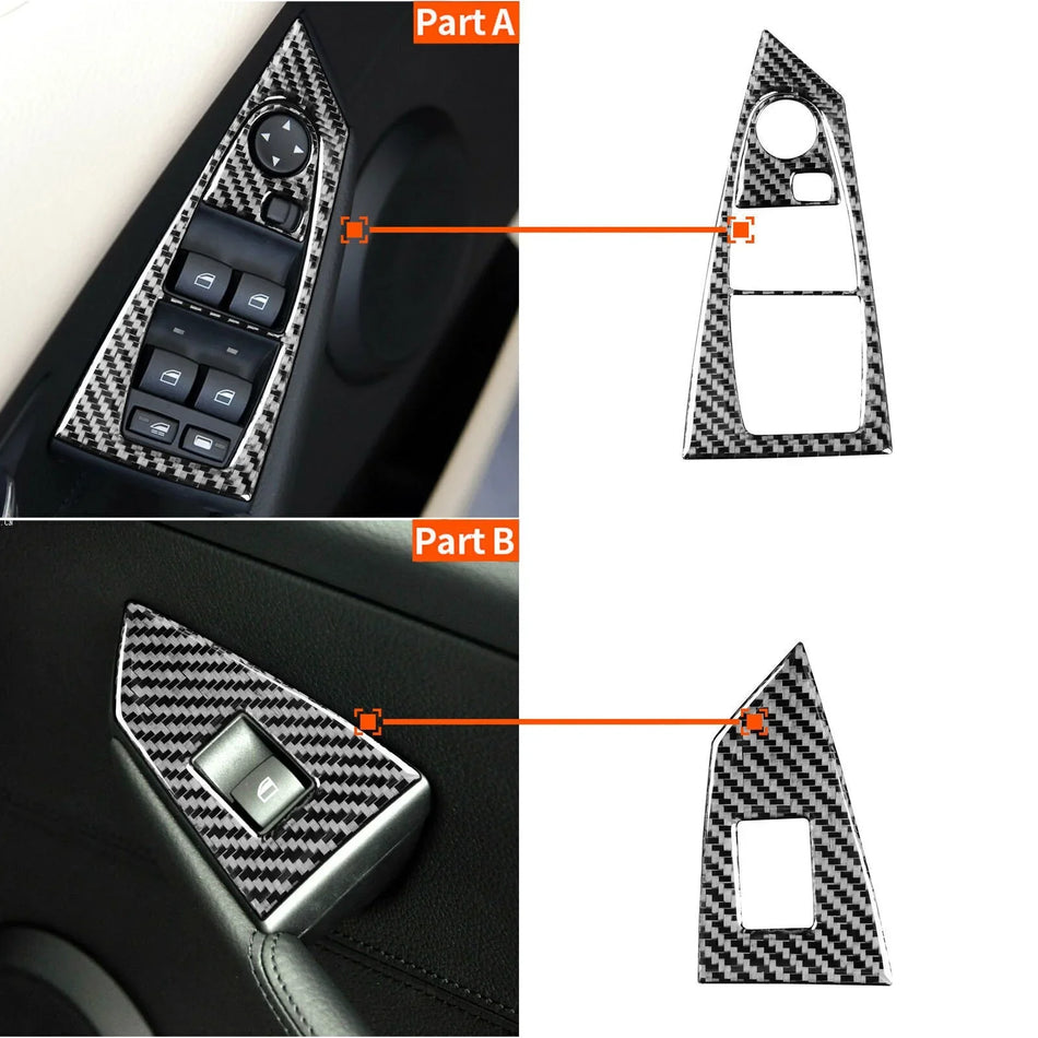 SPCRSO Carbon Fiber Inner Door Control Panel Cover – Window Glass Lift Switch Console Decoration Kit for BMW M6 6 Series E63 E64 (2004–2010)